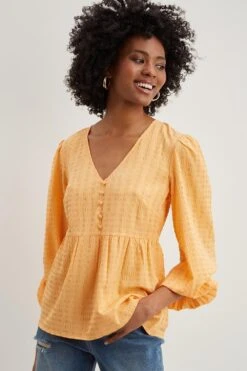 Dorothy Perkins Tall Orange Textured Button Through Top