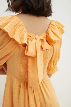 Dorothy Perkins Tall Orange Bow Back Puff Sleeve Midaxi Dress -Perkinsdory Store bqq04277 orange xl 3