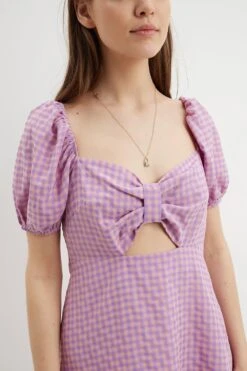 Dorothy Perkins Lilac Gingham Puff Sleeve Mini Dress -Perkinsdory Store bqq04365 lilac xl 3