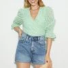 Dorothy Perkins Green Broderie Puff Sleeve Top