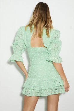 Dorothy Perkins Green Broderie Puff Sleeve Top -Perkinsdory Store bqq04379 green xl 2