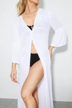 Dorothy Perkins White Maxi Open Front Beach Dress -Perkinsdory Store bqq06150 white xl 3