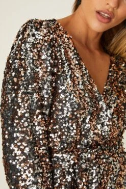 Dorothy Perkins Multi Sequin Wrap Belted Midi Dress -Perkinsdory Store bqq07553 black xl 3