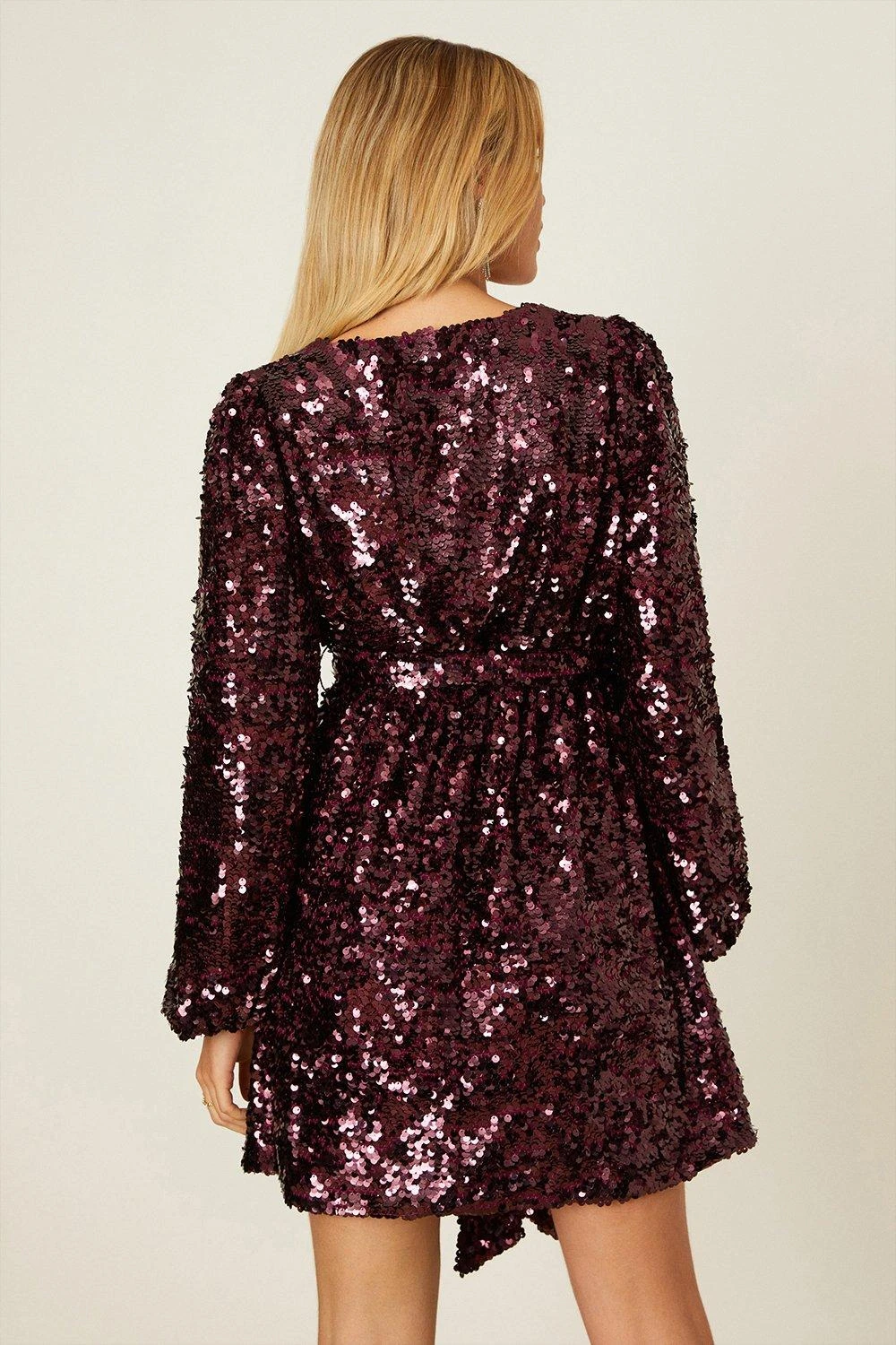 Dorothy Perkins Burgundy Sequin Wrap Mini Dress 2 Dorothy Perkins Burgundy Sequin Wrap Mini Dress - Image 2