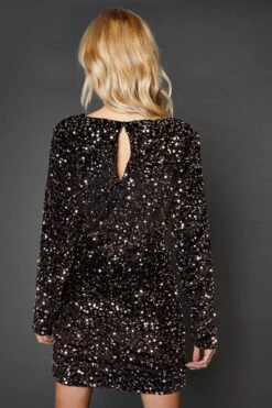 Dorothy Perkins Bronze Ruched Velvet Sequin Mini Dress -Perkinsdory Store bqq07595 bronze xl 2