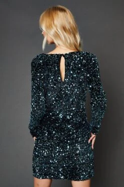 Dorothy Perkins Teal Ruched Velvet Sequin Mini Dress -Perkinsdory Store bqq07596 green xl 2