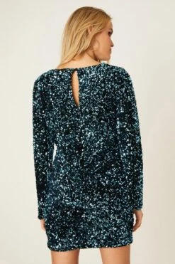 Dorothy Perkins Teal Ruched Velvet Sequin Mini Dress -Perkinsdory Store bqq07596 green xl 6