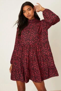 Dorothy Perkins Red Spot High Neck Smock Mini Dress