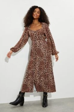 Dorothy Perkins Kitty Leopard Long Sleeve Button Midi Dress -Perkinsdory Store bqq08053 animal xl 1