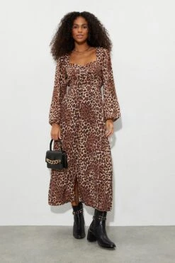 Dorothy Perkins Kitty Leopard Long Sleeve Button Midi Dress -Perkinsdory Store bqq08053 animal xl 2