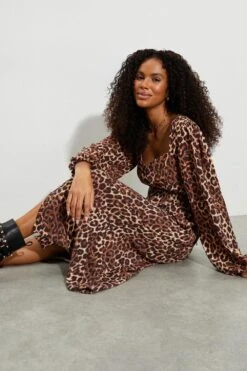 Dorothy Perkins Kitty Leopard Long Sleeve Button Midi Dress -Perkinsdory Store bqq08053 animal xl 4