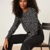 Dorothy Perkins Mono Print Shirred Hem Top