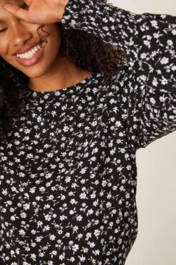 Dorothy Perkins Mono Print Shirred Hem Top -Perkinsdory Store bqq08128 black xl 3