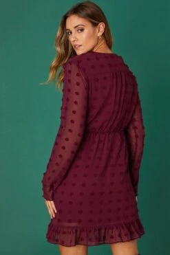 Dorothy Perkins Berry Chiffon Dobby Ruched Wrap Mini Dress -Perkinsdory Store bqq08213 berry xl 2