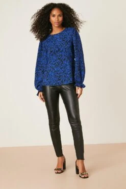 Dorothy Perkins Blue Abstract Empire Seam Long Sleeve Top