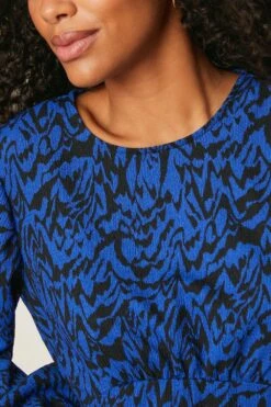 Dorothy Perkins Blue Abstract Empire Seam Long Sleeve Top -Perkinsdory Store bqq08224 blue xl 2