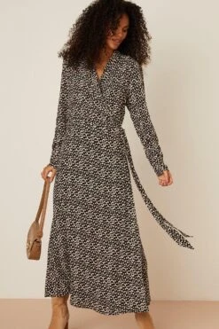 Dorothy Perkins Mono Print Tie Waist Wrap Midi Dress 9 Dorothy Perkins Mono Print Tie Waist Wrap Midi Dress -Perkinsdory Store bqq08333 mono xl 4