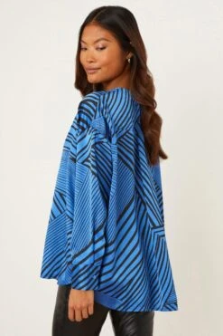 Dorothy Perkins Petite Blue Mixed Stripe Collarless Shirt -Perkinsdory Store bqq08366 blue xl 2