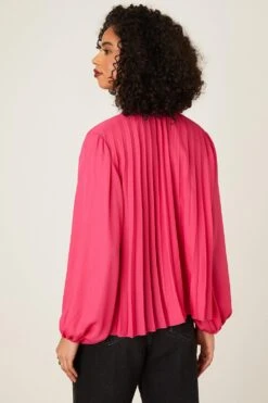 Dorothy Perkins Pleated Chiffon Tie Neck Blouse -Perkinsdory Store bqq08537 pink xl 2