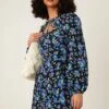 Dorothy Perkins Floral Tie Neck Long Sleeve Mini Dress