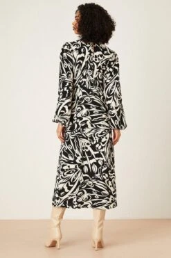 Dorothy Perkins Mono Print High Neck Ruched Midi Dress -Perkinsdory Store bqq08724 mono xl 2