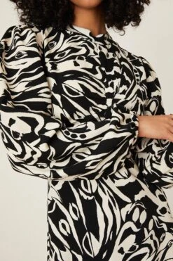 Dorothy Perkins Mono Print High Neck Ruched Midi Dress -Perkinsdory Store bqq08724 mono xl 3