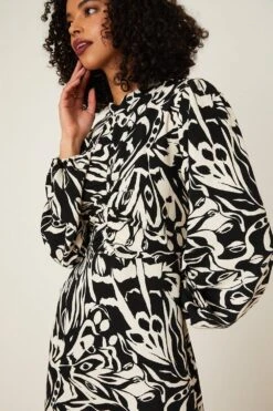 Dorothy Perkins Mono Print High Neck Ruched Midi Dress -Perkinsdory Store bqq08724 mono xl 4