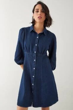 Dorothy Perkins Tall Puff Sleeve Soft Denim Dress