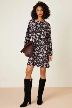 Dorothy Perkins Swing Floral Print Long Sleeve Mini Dress