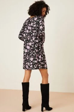 Dorothy Perkins Swing Floral Print Long Sleeve Mini Dress -Perkinsdory Store bqq08800 black xl 2