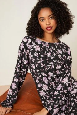 Dorothy Perkins Swing Floral Print Long Sleeve Mini Dress -Perkinsdory Store bqq08800 black xl 3
