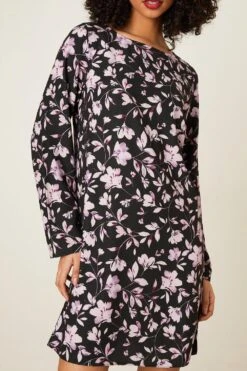 Dorothy Perkins Swing Floral Print Long Sleeve Mini Dress -Perkinsdory Store bqq08800 black xl 4