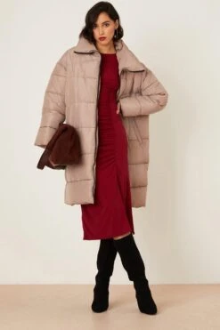 Dorothy Perkins Ruched Wine Long Sleeve Midi Dress -Perkinsdory Store bqq08805 wine xl 1