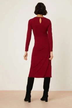 Dorothy Perkins Ruched Wine Long Sleeve Midi Dress -Perkinsdory Store bqq08805 wine xl 2