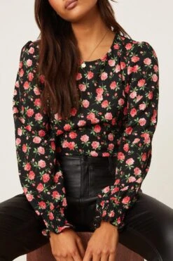Dorothy Perkins Petite Rose Shirred Cuff Long Sleeve Top -Perkinsdory Store bqq09044 multi xl 3