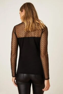 Dorothy Perkins Petite Mesh Yoke Sweetheart Long Sleeve Top -Perkinsdory Store bqq09049 black xl 2