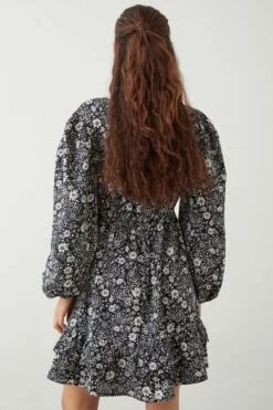 Dorothy Perkins Petite Black Paisley Ruffle Hem Mini Dress -Perkinsdory Store bqq09153 black xl 2