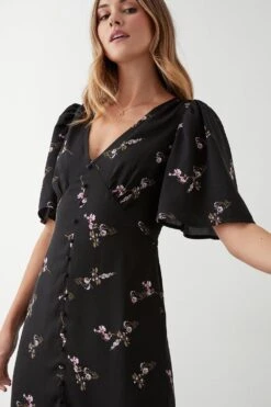 Dorothy Perkins Black Floral Button Through Midi Dress
