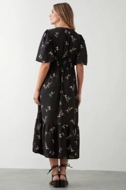 Dorothy Perkins Black Floral Button Through Midi Dress -Perkinsdory Store bqq09281 black xl 2