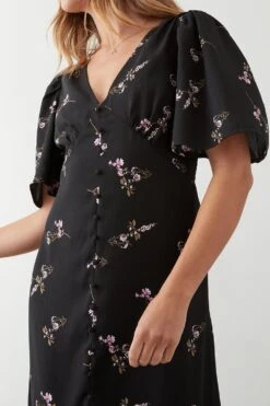 Dorothy Perkins Black Floral Button Through Midi Dress -Perkinsdory Store bqq09281 black xl 3