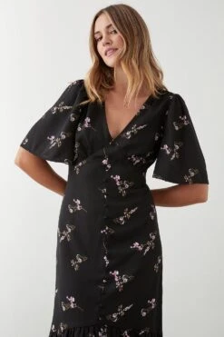 Dorothy Perkins Black Floral Button Through Midi Dress -Perkinsdory Store bqq09281 black xl 4