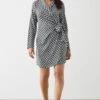 Dorothy Perkins Mono Geo Print Long Sleeve Wrap Mini Dress