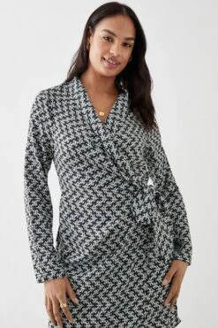 Dorothy Perkins Mono Geo Print Long Sleeve Wrap Mini Dress -Perkinsdory Store bqq09312 mono xl 1