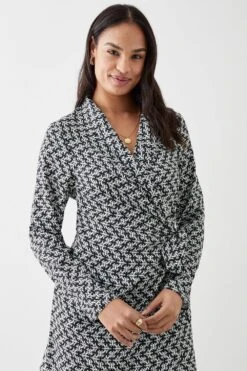 Dorothy Perkins Mono Geo Print Long Sleeve Wrap Mini Dress -Perkinsdory Store bqq09312 mono xl 3