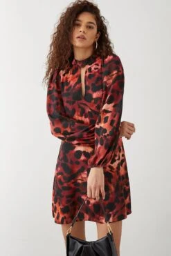Dorothy Perkins Leopard Print Keyhole Long Sleeve Mini Dress