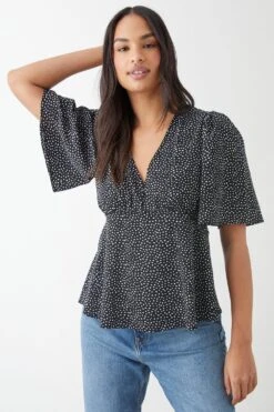 Dorothy Perkins Spot Print Button Front Tea Blouse