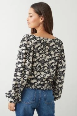 Dorothy Perkins Petite Square Neck Shirred Hem Blouse -Perkinsdory Store bqq09376 black xl 2