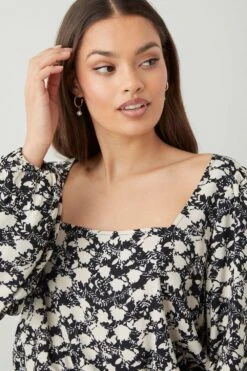 Dorothy Perkins Petite Square Neck Shirred Hem Blouse -Perkinsdory Store bqq09376 black xl 3