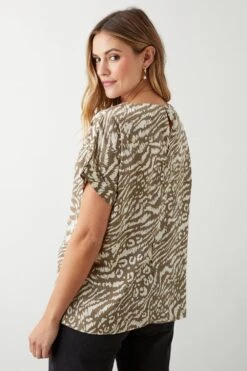 Dorothy Perkins Animal Roll Sleeve Blouse -Perkinsdory Store bqq09381 green xl 2