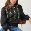 Dorothy Perkins Petite Embroidered Shirred Hem Blouse
